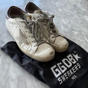 Golden Goose White and Burgundy Sneakers W36